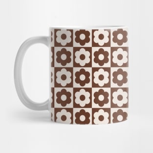 Brown Checkered Flower Pattern Mug